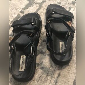 Steve Madden Black Mona Sandals Size 9 Gold accents